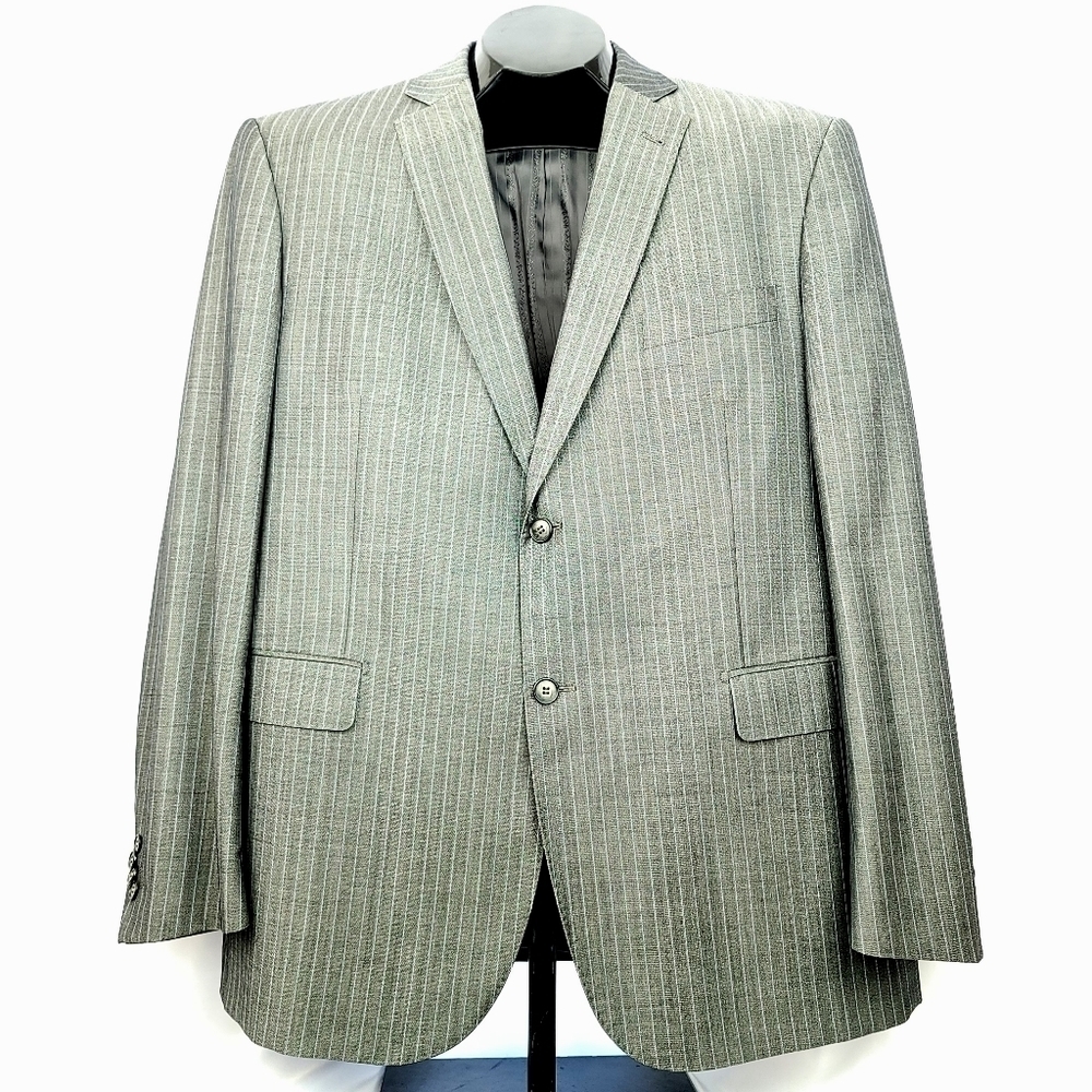Guy Laroche Paris Two Piece Suit Chalk Stripe Wool Blend